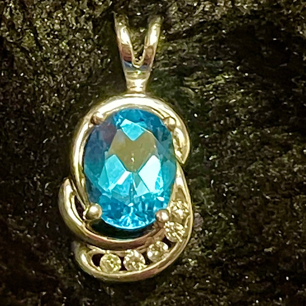 Blue Topaz Diamond 10K White Gold Pendant